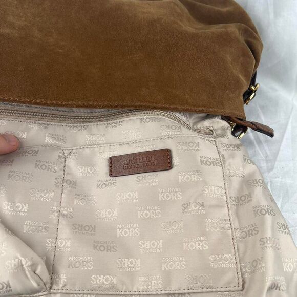 Michael Kors Hudson Downtown Suede Hobo Bag Purse Brown Lined Gold Buckle - Picture 8 of 8